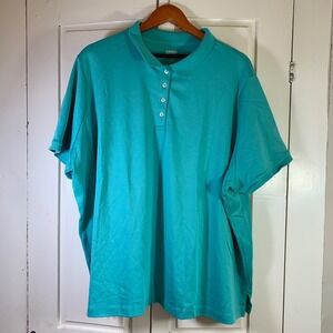 Lands' End Womens 4X Turquoise Short Sleeve Polo Shirt Top Plus Size Golf Preppy